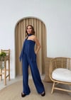STRAPLEZ ASİMETRİK BLUZ VE PANTOLON FULARLI SANDY İKİLİ TAKIM LACİVERT