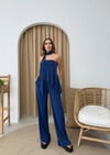STRAPLEZ ASİMETRİK BLUZ VE PANTOLON FULARLI SANDY İKİLİ TAKIM LACİVERT