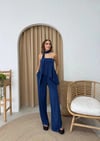 STRAPLEZ ASİMETRİK BLUZ VE PANTOLON FULARLI SANDY İKİLİ TAKIM LACİVERT
