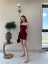 Straplez Bel Drape Detay İç Astarlı Şortlu Sandy Elbise Bordo 2294
