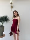Straplez Bel Drape Detay İç Astarlı Şortlu Sandy Elbise Bordo 2294