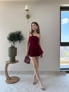 Straplez Bel Drape Detay İç Astarlı Şortlu Sandy Elbise Bordo 2294