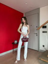 Straplez Bluz ve Pantolonlu Çizgili Crep İkili Takım Beyaz 2195