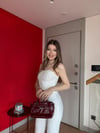 Straplez Bluz ve Pantolonlu Çizgili Crep İkili Takım Beyaz 2195