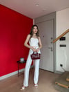 Straplez Bluz ve Pantolonlu Çizgili Crep İkili Takım Beyaz 2195