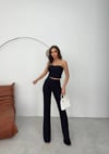 STRAPLEZ ÇİZGİ PANTOLONLU İKİLİ TAKIM SİYAH