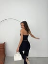 STRAPLEZ ÇİZGİ PANTOLONLU İKİLİ TAKIM SİYAH