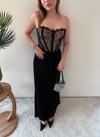 Straplez Korse Detay Elbise Siyah  2366