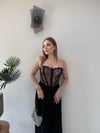 Straplez Korse Detay Elbise Siyah  2366