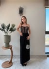 Straplez Korse Detay Elbise Siyah  2366