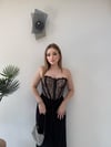 Straplez Korse Detay Elbise Siyah  2366