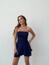 STRAPLEZ ŞORTLU SİMLİ ELBİSE LACİVERT