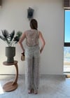 Taşlı Asimetrik Bluz ve Pantolonlu İkili Plaj Takım Gri 2358