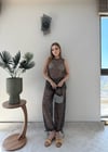 Taşlı Asimetrik Bluz ve Pantolonlu İkili Plaj Takım Siyah 2358