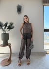 Taşlı Asimetrik Bluz ve Pantolonlu İkili Plaj Takım Siyah 2358