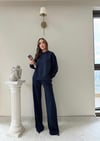 TAŞLI OVERSİZE SWEAT VE PANTOLONLU MODAL İKİLİ TAKIM LACİVERT