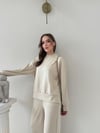 TAŞLI OVERSİZE SWEAT VE PANTOLONLU MODAL İKİLİ TAKIM BEJ
