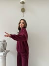 TAŞLI OVERSİZE SWEAT VE PANTOLONLU MODAL İKİLİ TAKIM BORDO