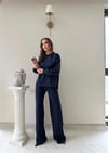 TAŞLI OVERSİZE SWEAT VE PANTOLONLU MODAL İKİLİ TAKIM LACİVERT