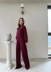 TAŞLI OVERSİZE SWEAT VE PANTOLONLU MODAL İKİLİ TAKIM BORDO