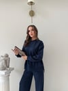TAŞLI OVERSİZE SWEAT VE PANTOLONLU MODAL İKİLİ TAKIM LACİVERT