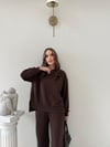 TAŞLI OVERSİZE SWEAT VE PANTOLONLU MODAL İKİLİ TAKIM KAHVE