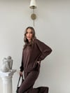 TAŞLI OVERSİZE SWEAT VE PANTOLONLU MODAL İKİLİ TAKIM KAHVE
