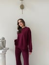 TAŞLI OVERSİZE SWEAT VE PANTOLONLU MODAL İKİLİ TAKIM BORDO