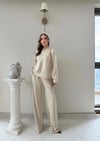 TAŞLI OVERSİZE SWEAT VE PANTOLONLU MODAL İKİLİ TAKIM BEJ