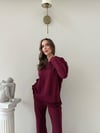 TAŞLI OVERSİZE SWEAT VE PANTOLONLU MODAL İKİLİ TAKIM BORDO