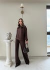 TAŞLI OVERSİZE SWEAT VE PANTOLONLU MODAL İKİLİ TAKIM KAHVE