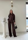 TAŞLI OVERSİZE SWEAT VE PANTOLONLU MODAL İKİLİ TAKIM KAHVE
