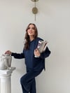 TAŞLI OVERSİZE SWEAT VE PANTOLONLU MODAL İKİLİ TAKIM LACİVERT