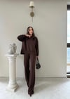 TAŞLI OVERSİZE SWEAT VE PANTOLONLU MODAL İKİLİ TAKIM KAHVE