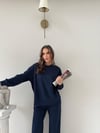 TAŞLI OVERSİZE SWEAT VE PANTOLONLU MODAL İKİLİ TAKIM LACİVERT