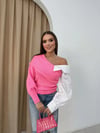 TEK KOL GÖMLEK DETAY TRİKO BLUZ PEMBE
