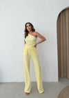 Tek Omuz Bel Drape Detay Bluz ve Pantolonlu Gofre İkili Takım Sarı 2225