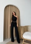 Tek Omuz Bel Drape Detay Bluz ve Pantolonlu Gofre İkili Takım Siyah 2225
