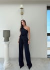 Tek Omuz Bel Drape Detay Bluz Ve Pantolonlu Crep İkili Takım Lacivert 2076