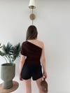 Tek Omuz Bel Drape Detay Sandy Bluz Acı Kahve 2209