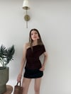 Tek Omuz Bel Drape Detay Sandy Bluz Acı Kahve 2209