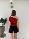 Tek Omuz Bel Drape Detay Sandy Bluz Tarçın 2209