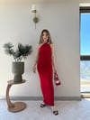 Tek Omuz Drape Aksesuar Detay Sandy Elbise Kırmızı 2324