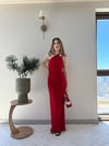 Tek Omuz Drape Aksesuar Detay Sandy Elbise Kırmızı 2324