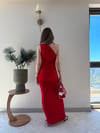 Tek Omuz Drape Aksesuar Detay Sandy Elbise Kırmızı 2324
