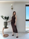 Tek Omuz Drape ve Yırtmaç Detay Sandy Elbise Acı Kahve 2187