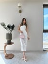 Tek Omuz Drape ve Yırtmaç Detay Sandy Elbise Beyaz 2187