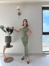 Tek Omuz Drape ve Yırtmaç Detay Sandy Elbise Haki 2187