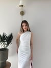 Tek Omuz Drape ve Yırtmaç Detay Sandy Elbise Beyaz 2187
