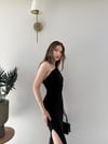 Tek Omuz Drape ve Yırtmaç Detay Sandy Elbise Siyah 2187